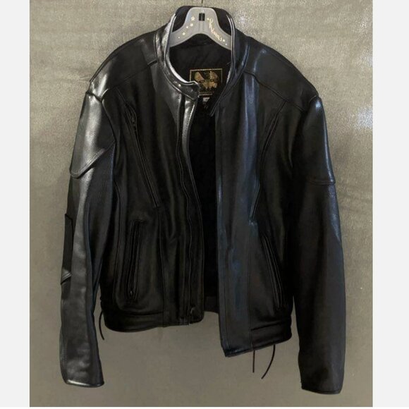 US Made Co Black Leather Jacket Padded Heavy Motorcycle Biker Mens 40 Medium - Picture 14 of 16